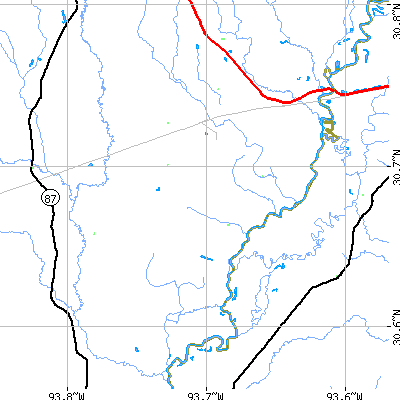 Zip code 75928 close-up map