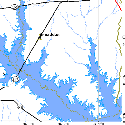Zip code 75929 close-up map