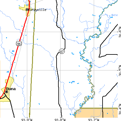 Zip code 75933 close-up map