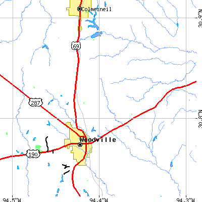Zip code 75942 close-up map