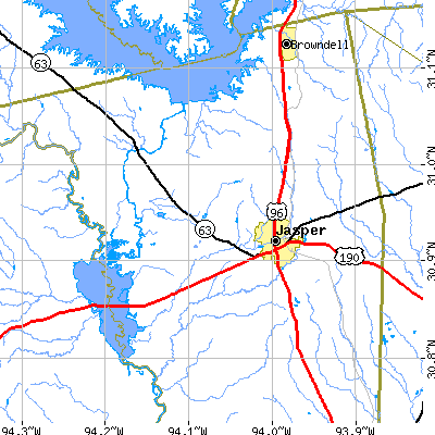 Zip code 75951 close-up map