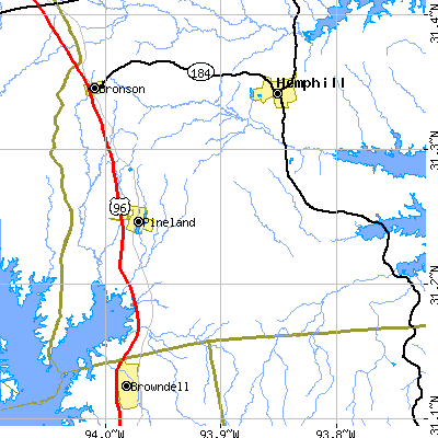 Zip code 75968 close-up map