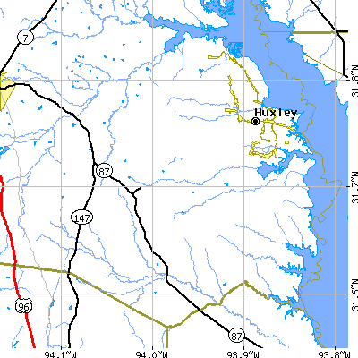 Zip code 75973 close-up map