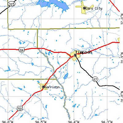 Zip code 75975 close-up map