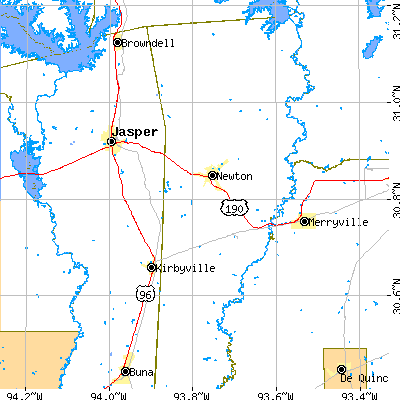 Zip code 75977 close-up map
