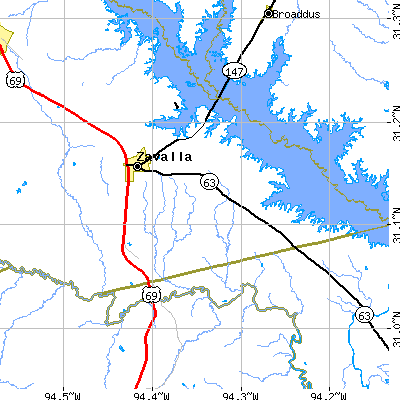 Zip code 75980 close-up map