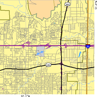 Zip code 76011 close-up map