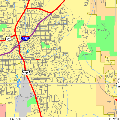Zip code 35801 close-up map