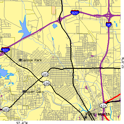 Zip code 76106 close-up map
