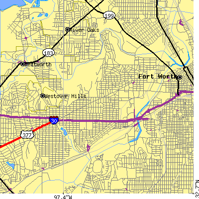 Zip code 76107 close-up map