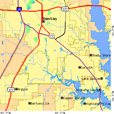 Zip code 76205 close-up map