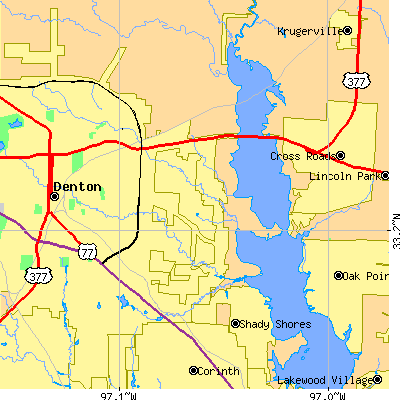 Zip code 76208 close-up map