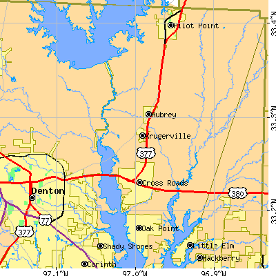 Zip code 76227 close-up map