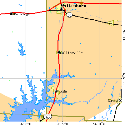 Zip code 76233 close-up map