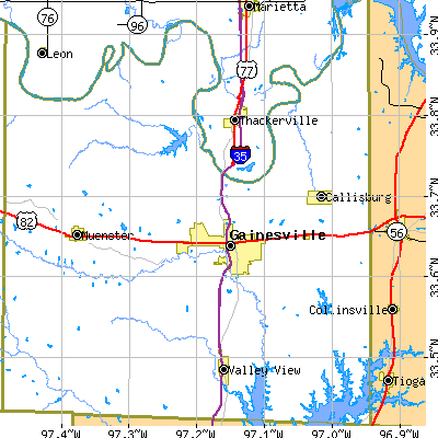 Zip code 76240 close-up map