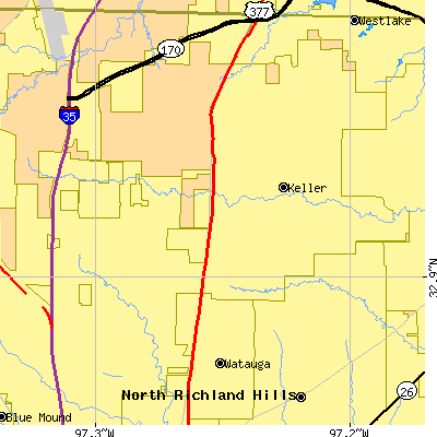 Zip code 76248 close-up map