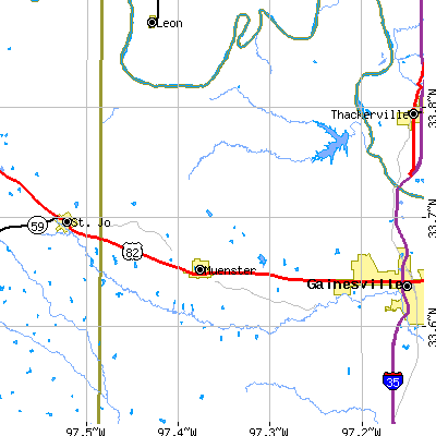 Zip code 76252 close-up map