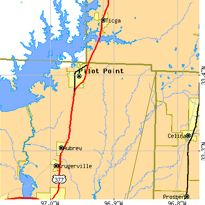 Zip code 76258 close-up map