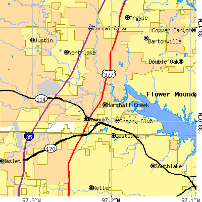 Zip code 76262 close-up map