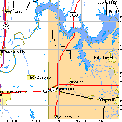 Zip code 76273 close-up map