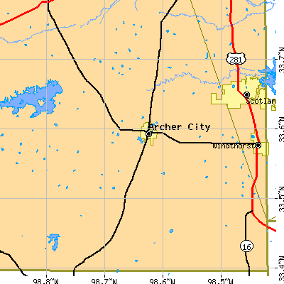 Zip code 76351 close-up map