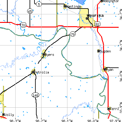 Zip code 76357 close-up map
