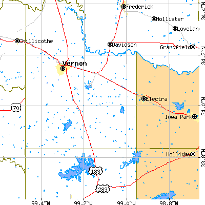 Zip code 76360 close-up map