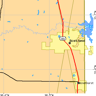 Zip code 76379 close-up map