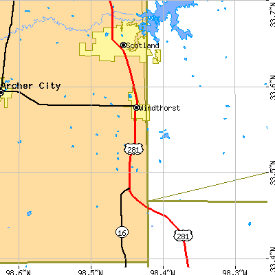Zip code 76389 close-up map