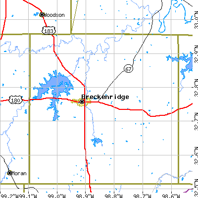 Zip code 76424 close-up map