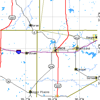 Zip code 76437 close-up map