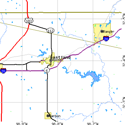 Zip code 76448 close-up map