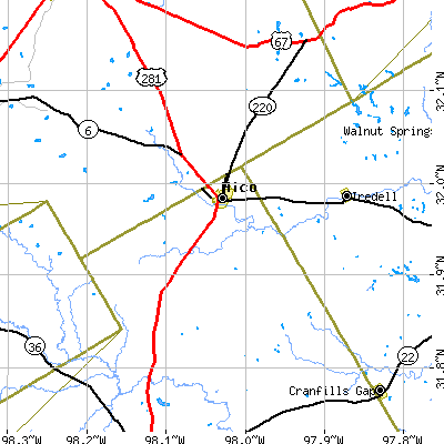 Zip code 76457 close-up map