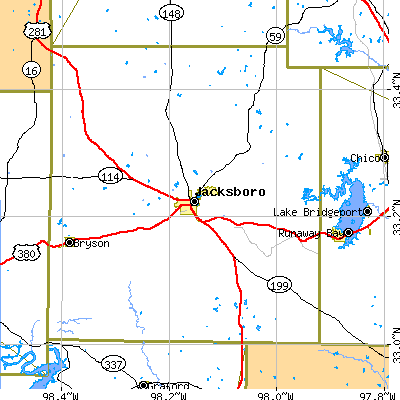 Zip code 76458 close-up map