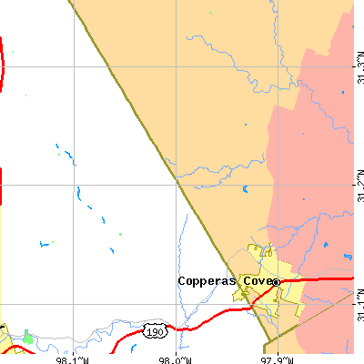 Zip code 76522 close-up map