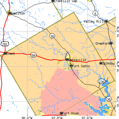 Zip code 76528 close-up map