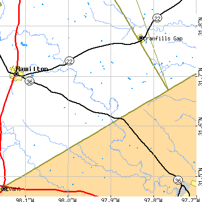 Zip code 76538 close-up map