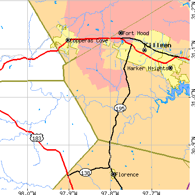 Zip code 76542 close-up map