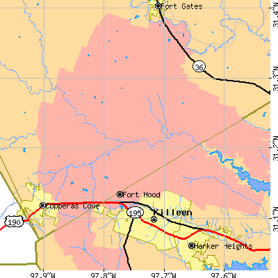 Zip code 76544 close-up map