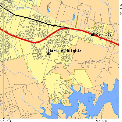 Zip code 76548 close-up map