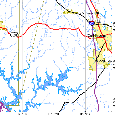 Zip code 35057 close-up map