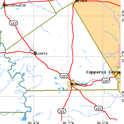 Zip code 76550 close-up map