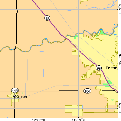 Zip code 93722 close-up map