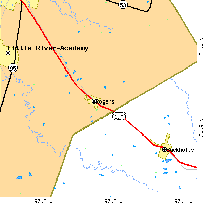 Zip code 76569 close-up map