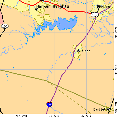 Zip code 76571 close-up map