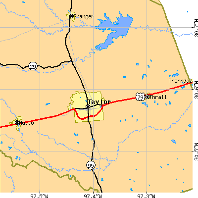 Zip code 76574 close-up map