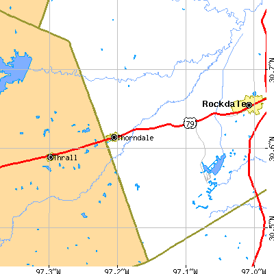 Zip code 76577 close-up map
