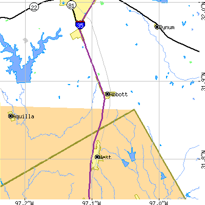 Zip code 76621 close-up map