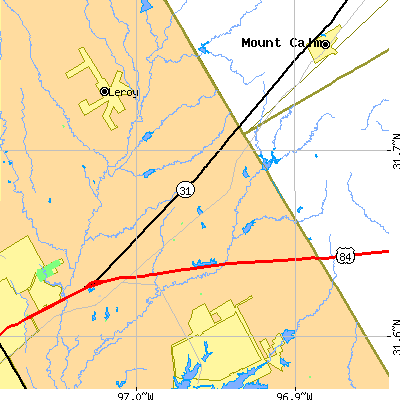 Zip code 76624 close-up map