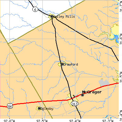 Zip code 76638 close-up map